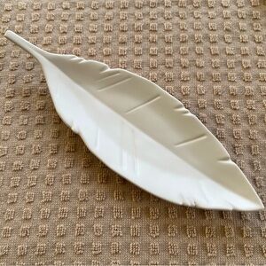 West Elm White Leaf Ceramic Decor Trinket Dish